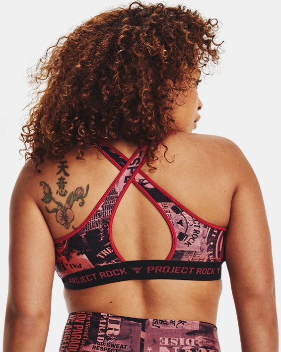 Women's Project Rock Crossback Printed Sports Bra in Pink image number 7
